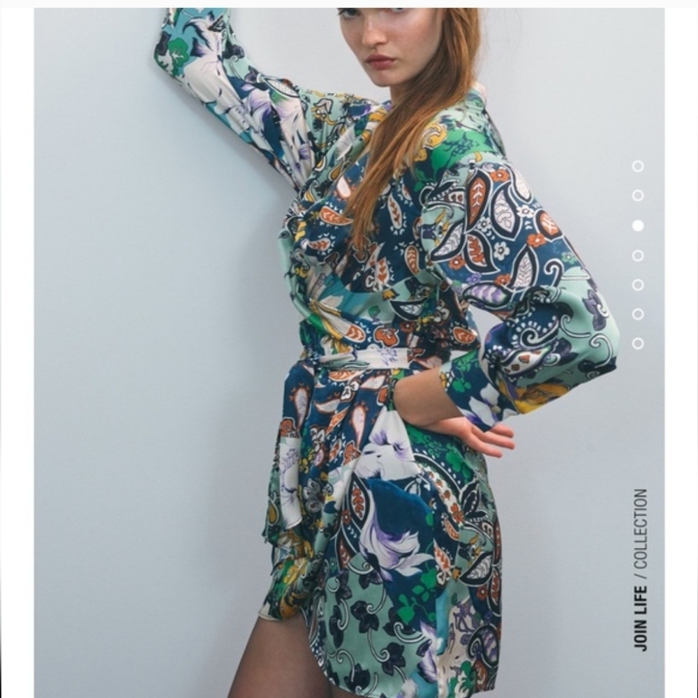 Zara Patchwork Print Satin Effect Multicolored Dr… - image 2